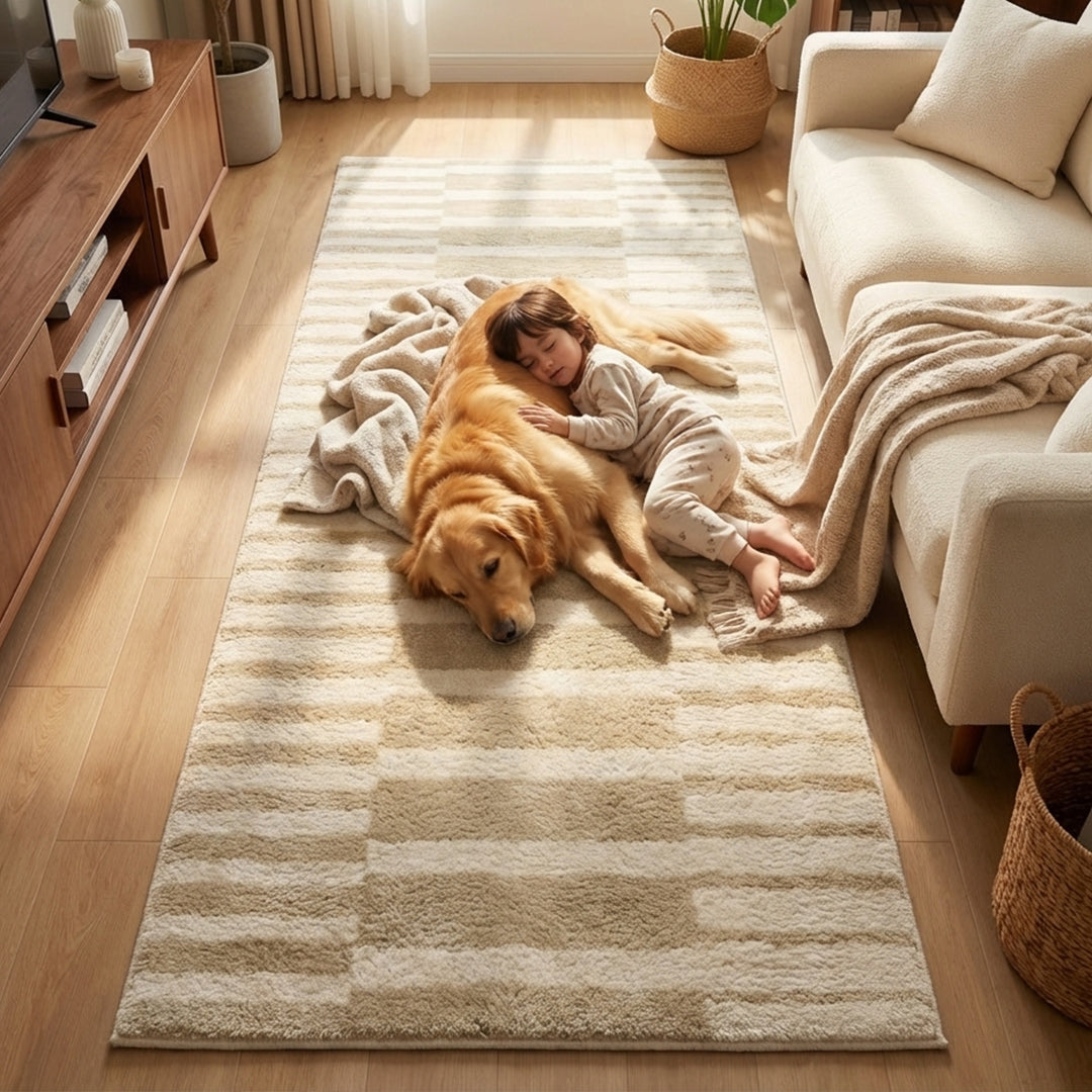 Muddy Carpet Creamline Washable Area Rugs for Living Room, Bedroom & Dining Room – Modern Soft Low Pile Non Slip Carpet – Pet Friendly Waterproof Foldable Rugs for Home