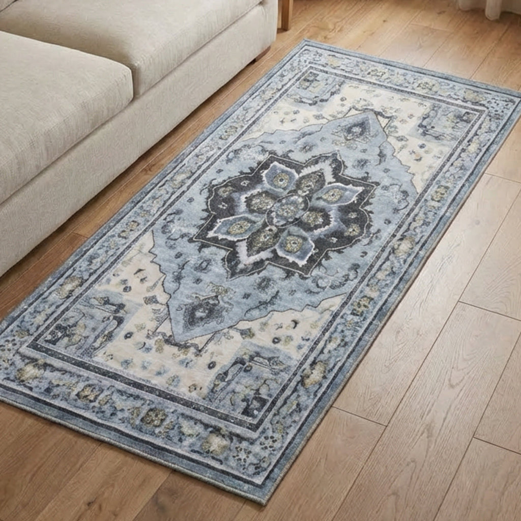 Muddy Carpet Azure Washable Area Rugs for Living Room, Bedroom & Dining Room – Modern Soft Low Pile Non Slip Carpet – Pet Friendly Waterproof Foldable Rugs for Home