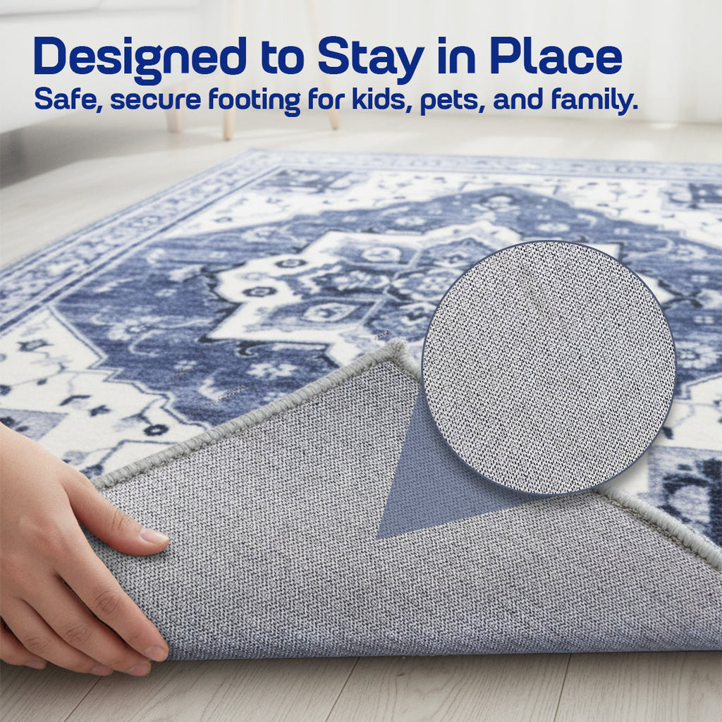 Muddy Carpet Admiral Washable Area Rugs for Living Room, Bedroom & Dining Room – Modern Soft Low Pile Non Slip Carpet – Pet Friendly Waterproof Foldable Rugs for Home