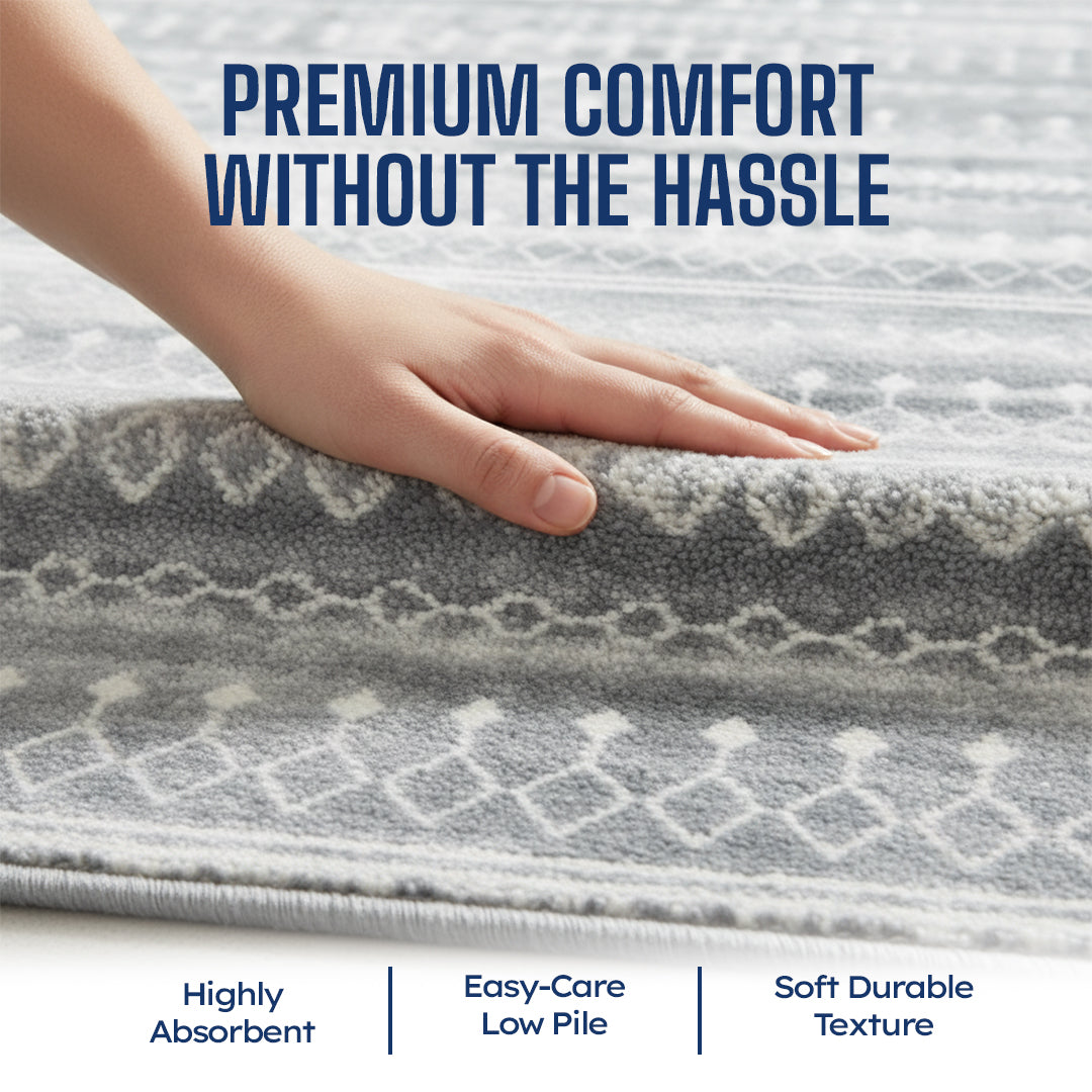 Muddy Carpet Greyline Washable Area Rugs for Living Room, Bedroom & Dining Room – Modern Soft Low Pile Non Slip Carpet – Pet Friendly Waterproof Foldable Rugs for Home