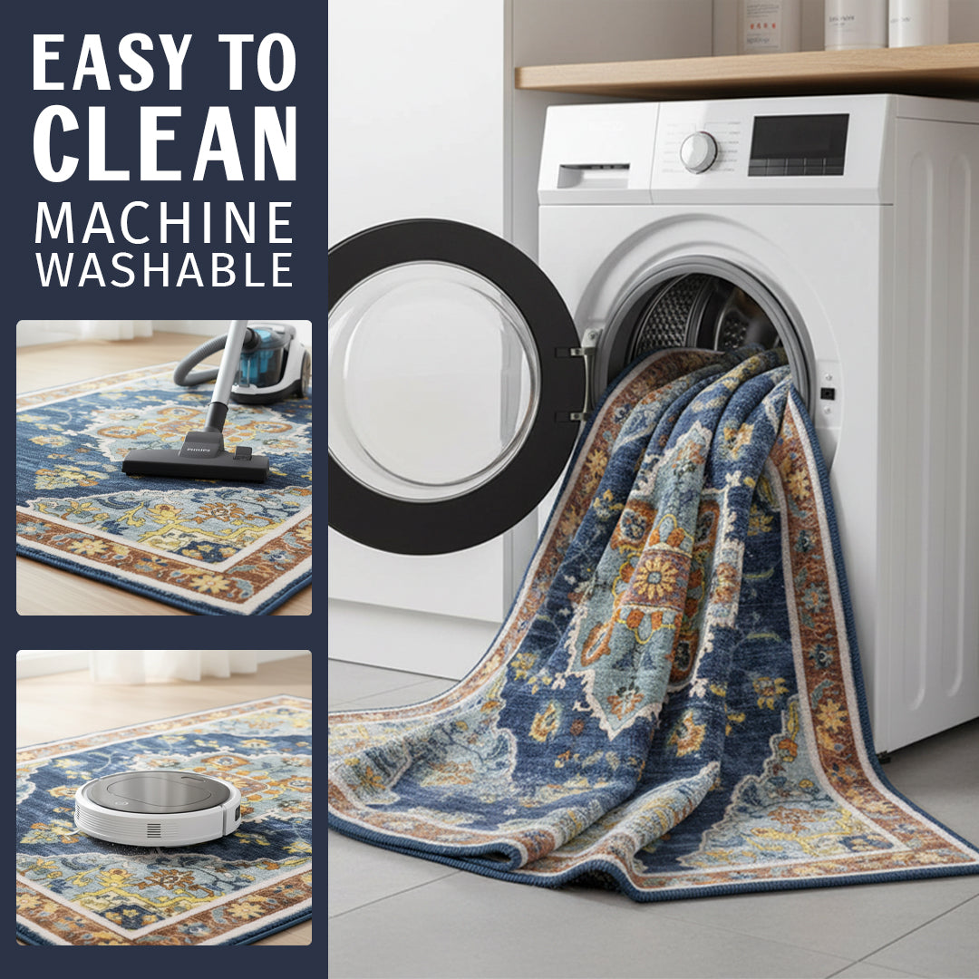 Muddy Carpet Mosaic Washable Area Rugs for Living Room, Bedroom & Dining Room – Modern Soft Low Pile Non Slip Carpet – Pet Friendly Waterproof Foldable Rugs for Home