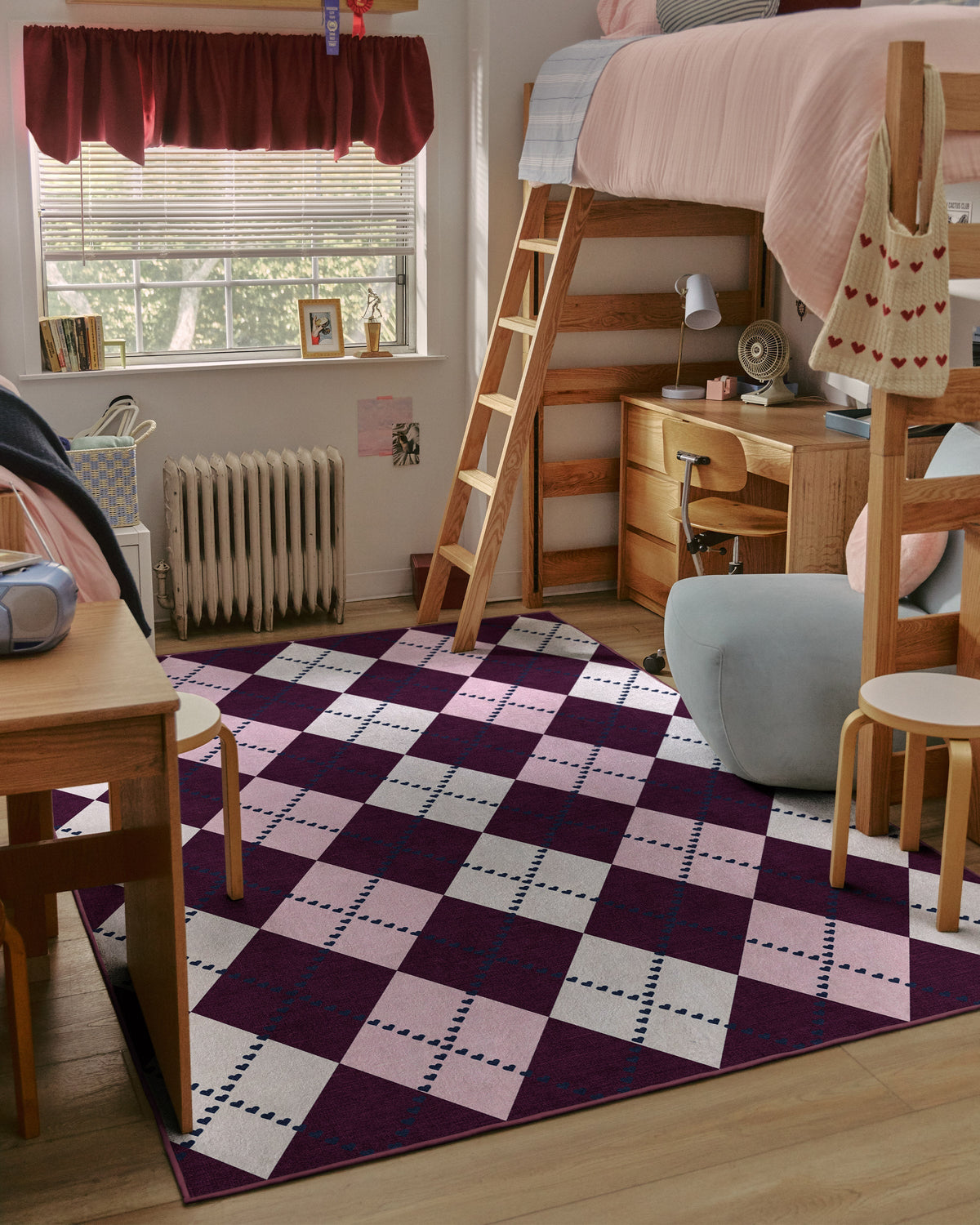 143 Argyle Burgundy & Pink Flatwoven Rug by Humberto Leon