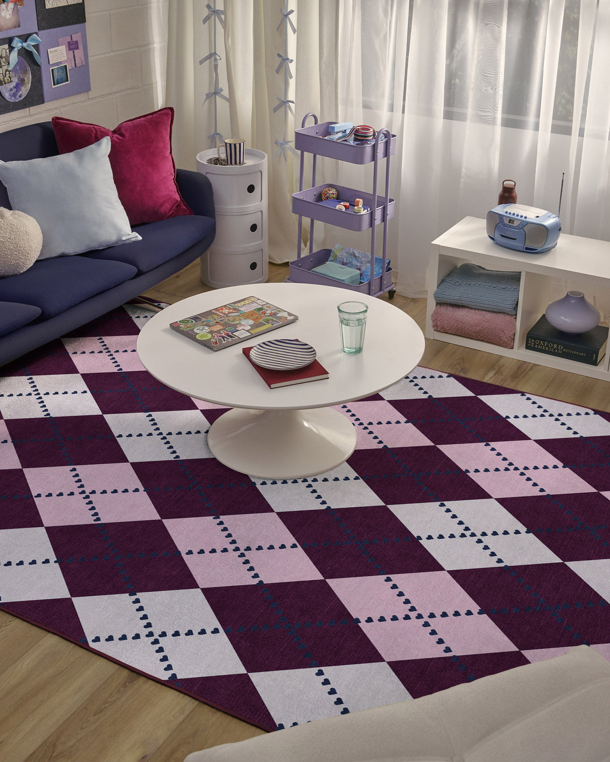 143 Argyle Burgundy & Pink Flatwoven Rug by Humberto Leon