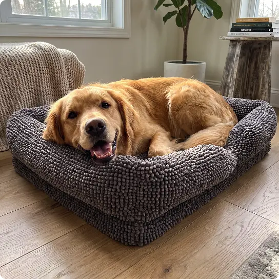 Muddy Mat® Rectangle Dog Bed — Real Memory Foam Support, Cozy Chenille Cover, Machine Washable | Fits Small to Large Dogs