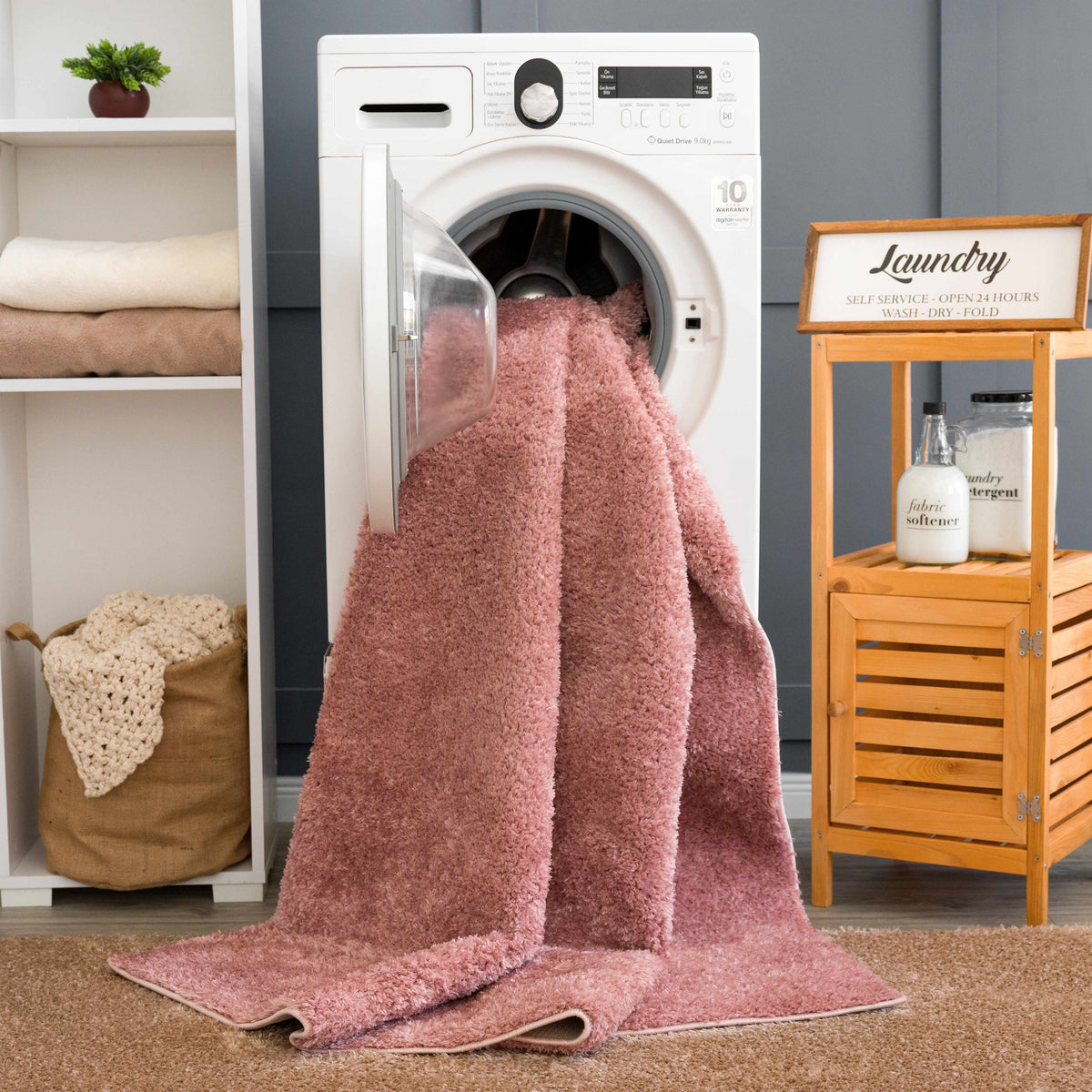 Judy Pink Plush Washable Area Rug