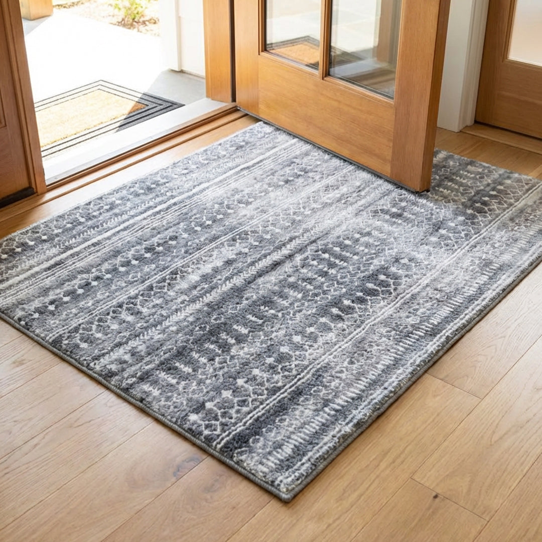 Muddy Carpet Greyline Washable Area Rugs for Living Room, Bedroom & Dining Room – Modern Soft Low Pile Non Slip Carpet – Pet Friendly Waterproof Foldable Rugs for Home