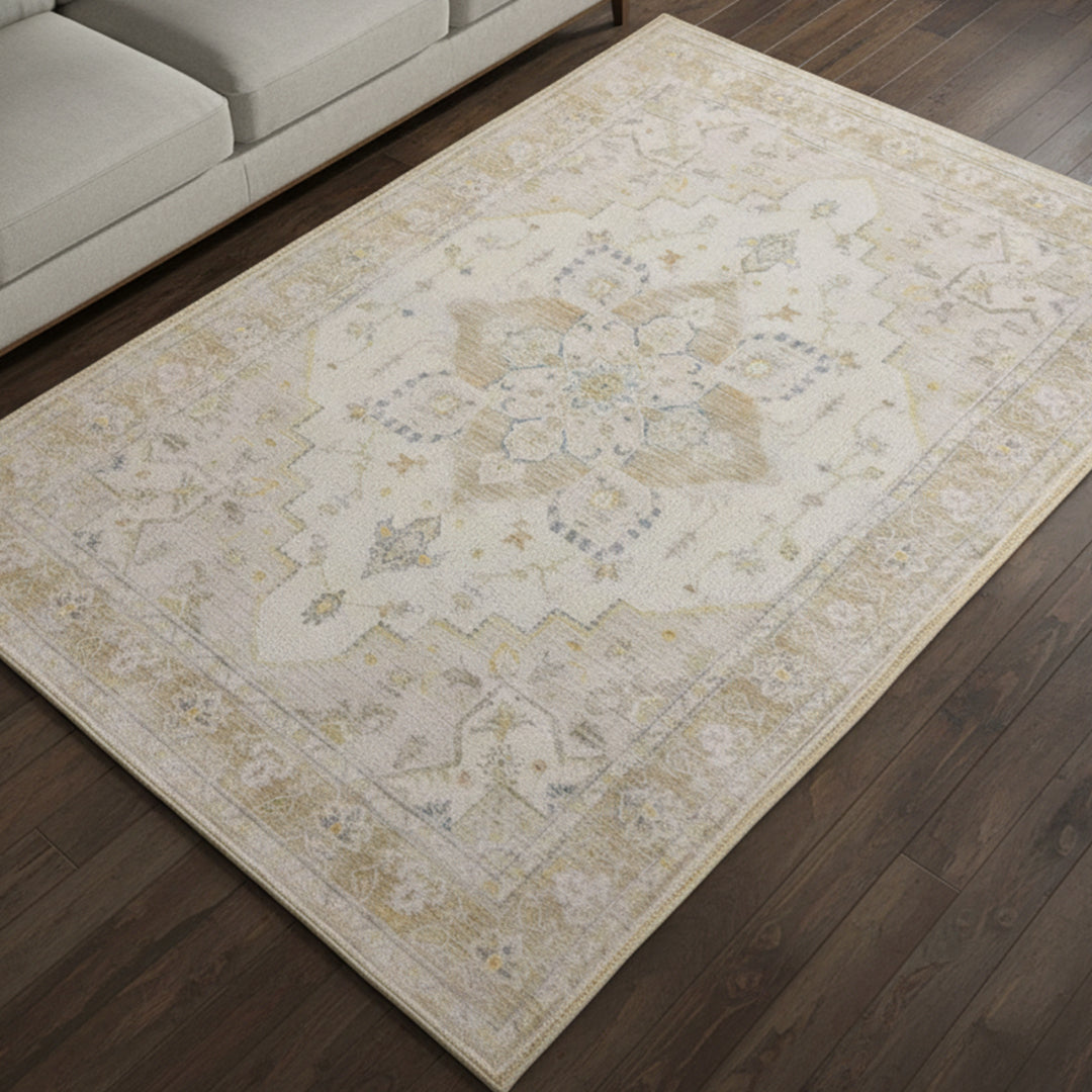 Muddy Carpet Champagne Washable Area Rugs for Living Room, Bedroom & Dining Room – Modern Soft Low Pile Non Slip Carpet – Pet Friendly Waterproof Foldable Rugs for Home