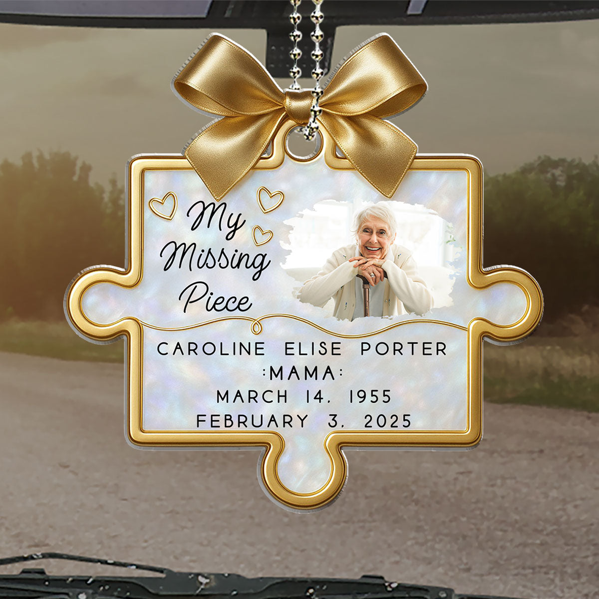 A Piece Of Our Hearts Lives With You - Personalized Car Ornament