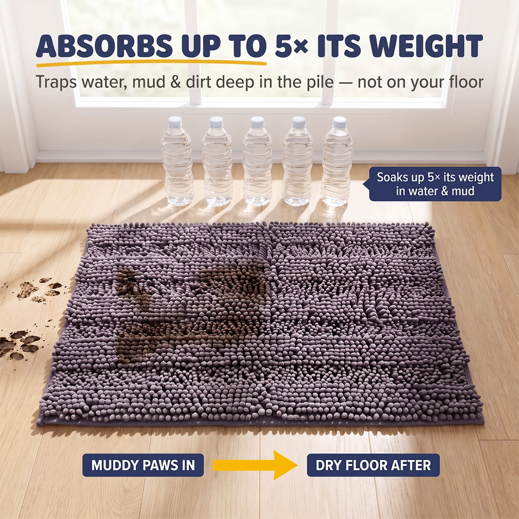 Muddy Mat® StripeMax Dog Floor Mat for Muddy Paws – Thick Plush Striped Chenille Muddy Carpet®, Super Water Absorbent Microfiber, Quick Dry, Slip Resistant Washable Indoor Mat