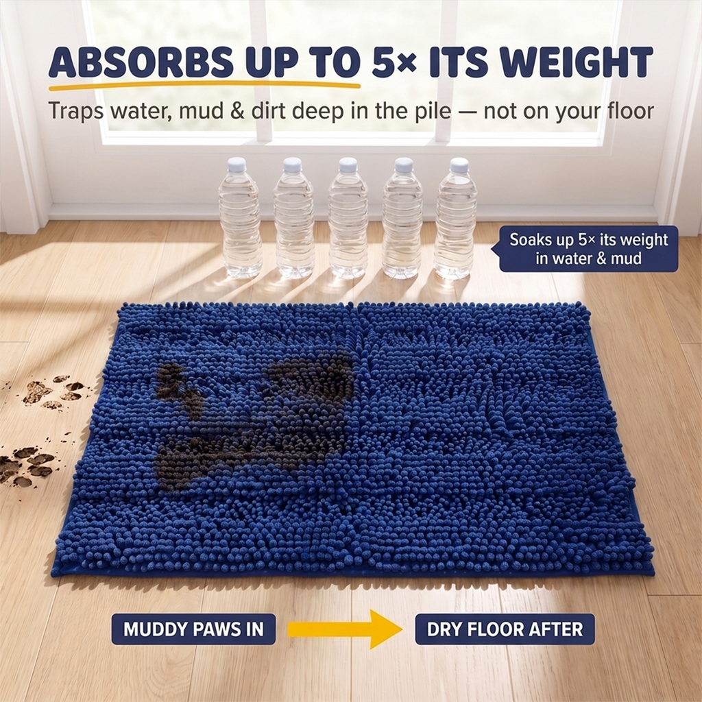 Muddy Mat® StripeMax Dog Floor Mat for Muddy Paws – Thick Plush Striped Chenille Muddy Carpet®, Super Water Absorbent Microfiber, Quick Dry, Slip Resistant Washable Indoor Mat