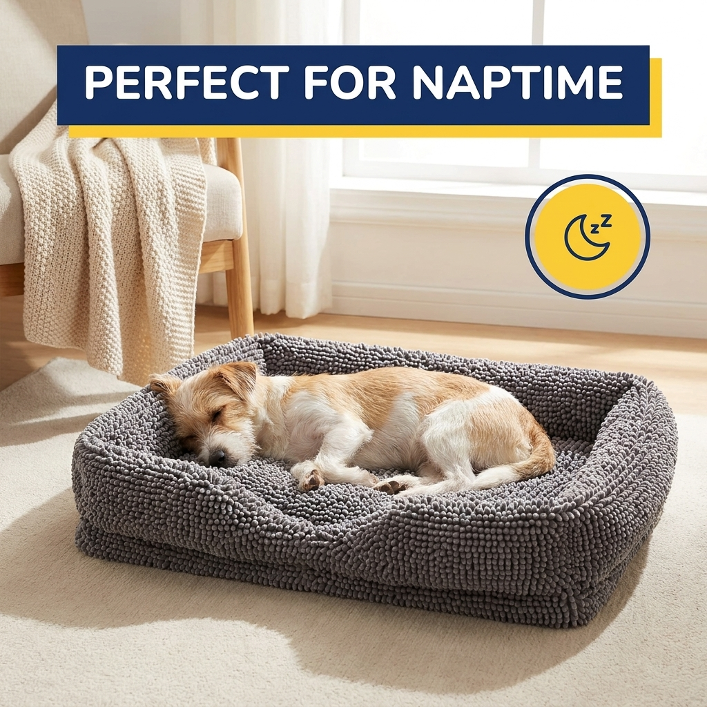 Muddy Mat® Rectangle Dog Bed — Real Memory Foam Support, Cozy Chenille Cover, Machine Washable | Fits Small to Large Dogs
