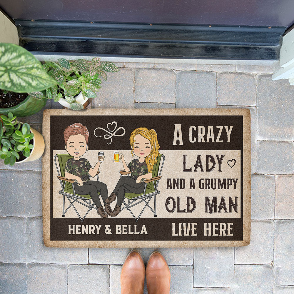A Crazy Lady And A Grumpy Man - Personalized Doormat