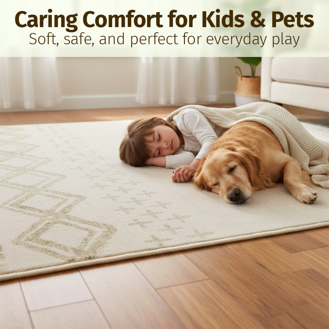 Muddy Carpet Tribal Washable Area Rugs for Living Room, Bedroom & Dining Room – Modern Soft Low Pile Non Slip Carpet – Pet Friendly Waterproof Foldable Rugs for Home