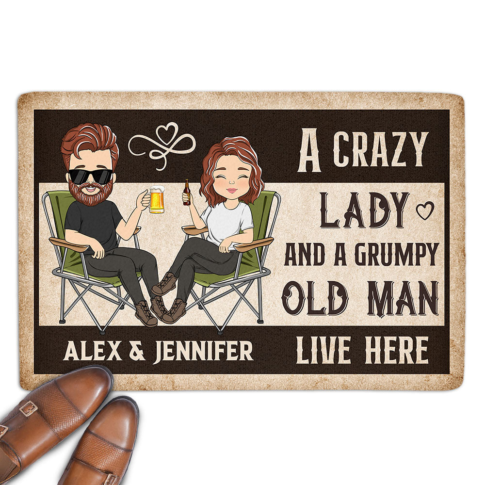 A Crazy Lady And A Grumpy Man - Personalized Doormat
