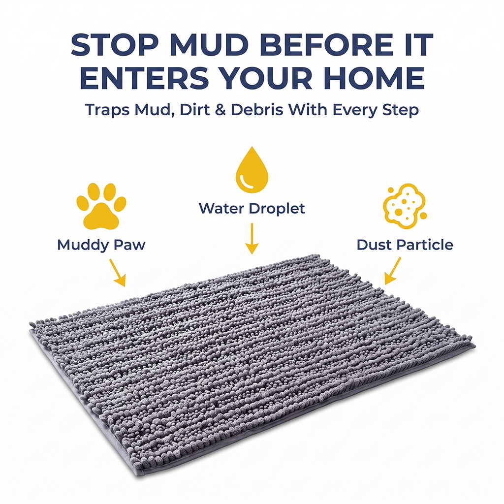 Muddy Mat® DuoMax Dog Door Mat for Muddy Paws – Dual-Texture Absorbent Mat Chenille Entryway Muddy Carpet®, Microfiber Quick Dry, Slip Resistant Machine Washable Indoor Mat