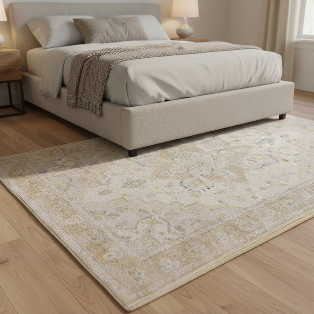 Muddy Carpet Champagne Washable Area Rugs for Living Room, Bedroom & Dining Room – Modern Soft Low Pile Non Slip Carpet – Pet Friendly Waterproof Foldable Rugs for Home