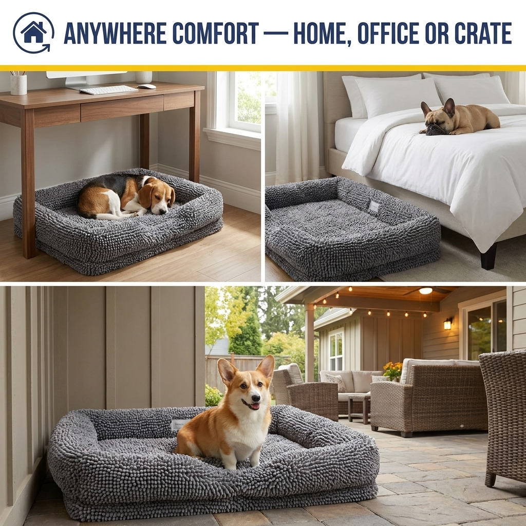 Muddy Mat® Rectangle Dog Bed — Real Memory Foam Support, Cozy Chenille Cover, Machine Washable | Fits Small to Large Dogs