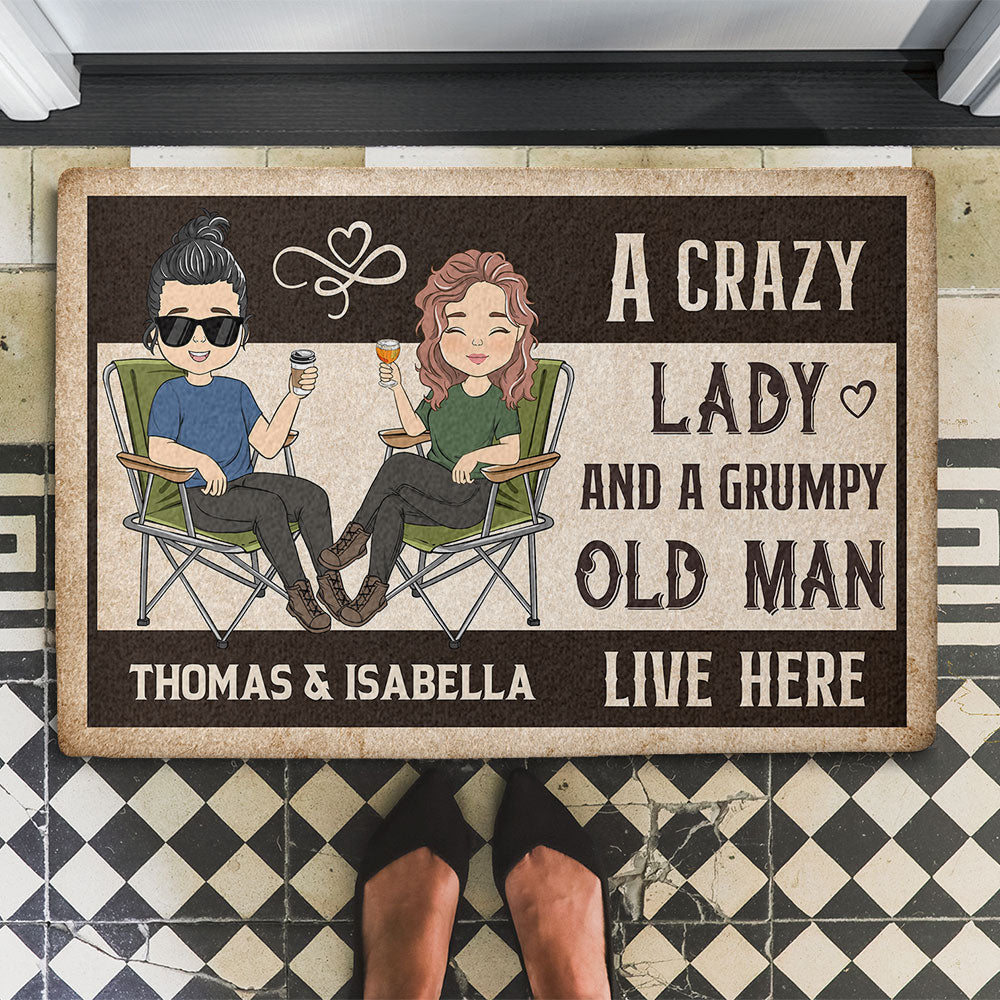 A Crazy Lady And A Grumpy Man - Personalized Doormat