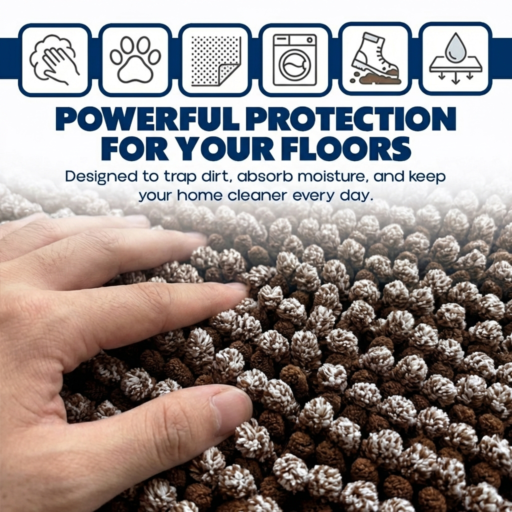 Muddy Mat® T.Max Dual Tone Indoor Dog Door Mat & Bathroom Rugs – Non Slip Chenille Entryway Rug for Muddy Paws, Super Absorbent Washable Front Door Mat, Quick Dry Bath Mat