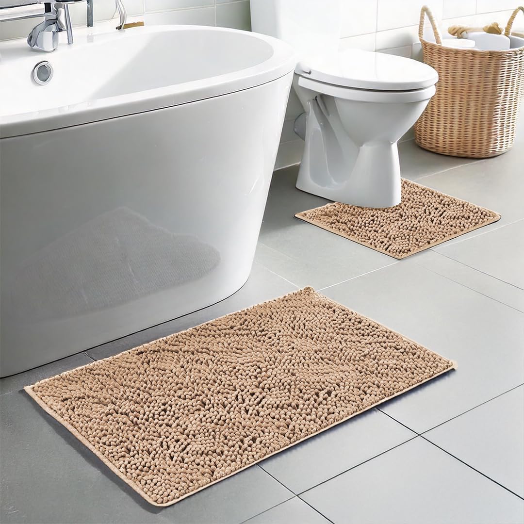 Muddy Mat® Bathroom Rugs set, Bath Mats (20”x30”) with U Shaped Toilet Mat (20”x20”)