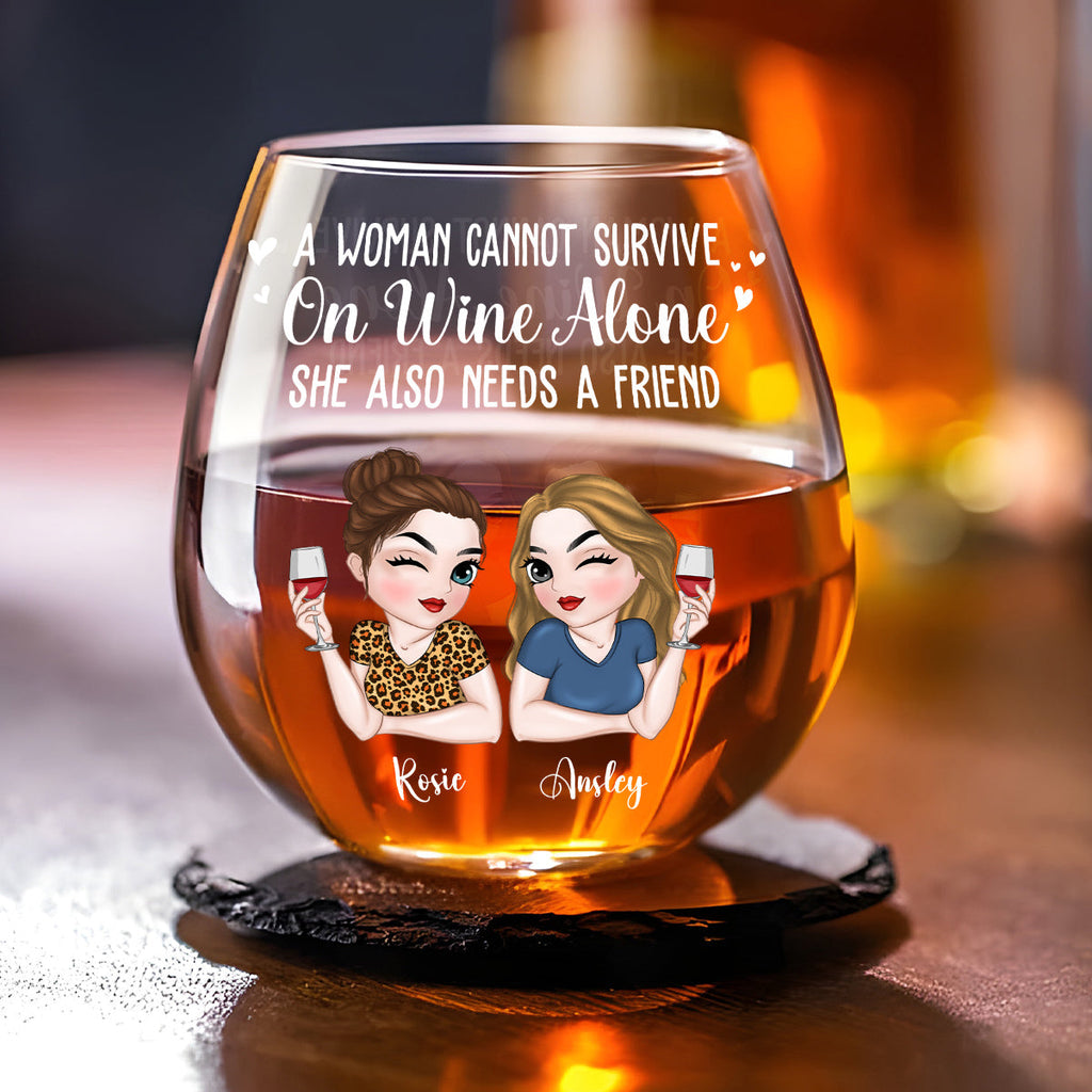 A Woman Cannot Survive On Wine Alone - Personalized Wine Glass