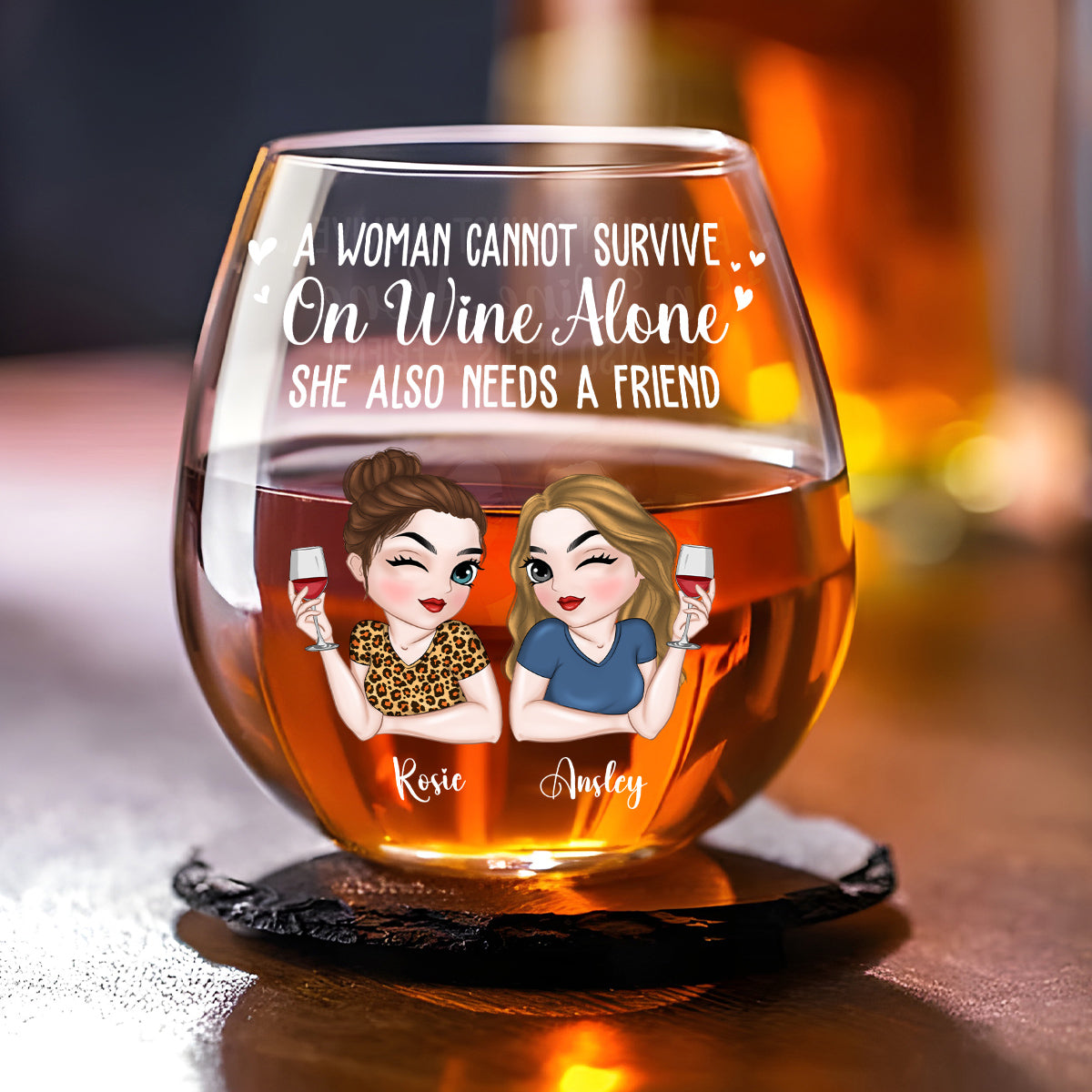 A Woman Cannot Survive On Wine Alone - Personalized Wine Glass