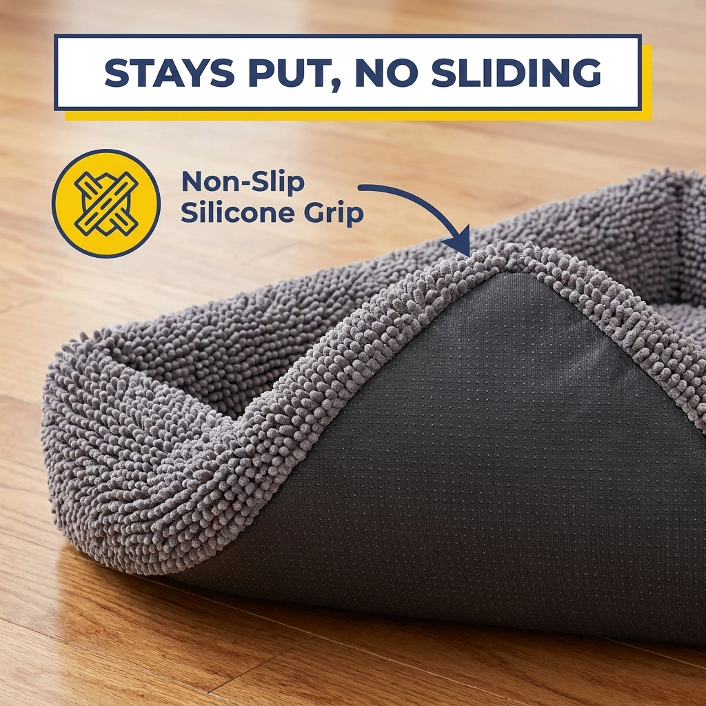 Muddy Mat® Rectangle Dog Bed — Real Memory Foam Support, Cozy Chenille Cover, Machine Washable | Fits Small to Large Dogs