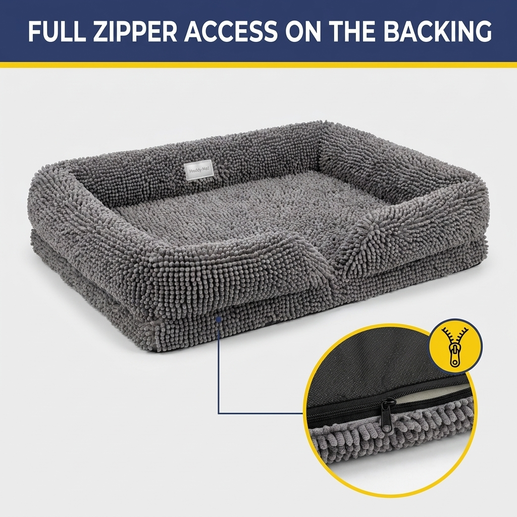 Muddy Mat® Rectangle Dog Bed — Real Memory Foam Support, Cozy Chenille Cover, Machine Washable | Fits Small to Large Dogs