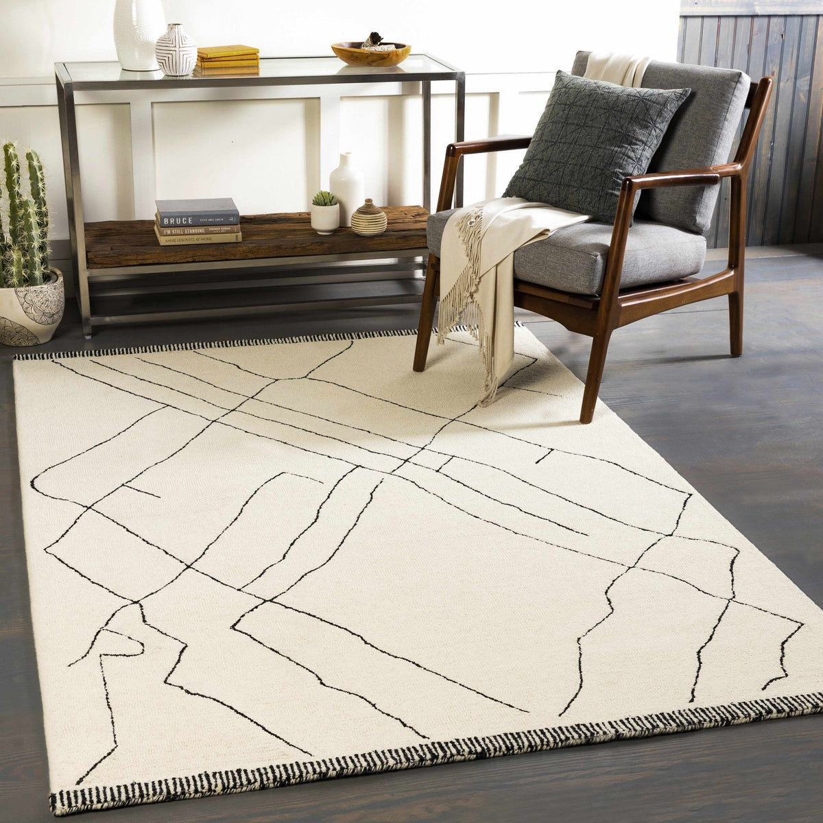 Alaca Arsenal Cream Hand Tufted Wool Area Rug