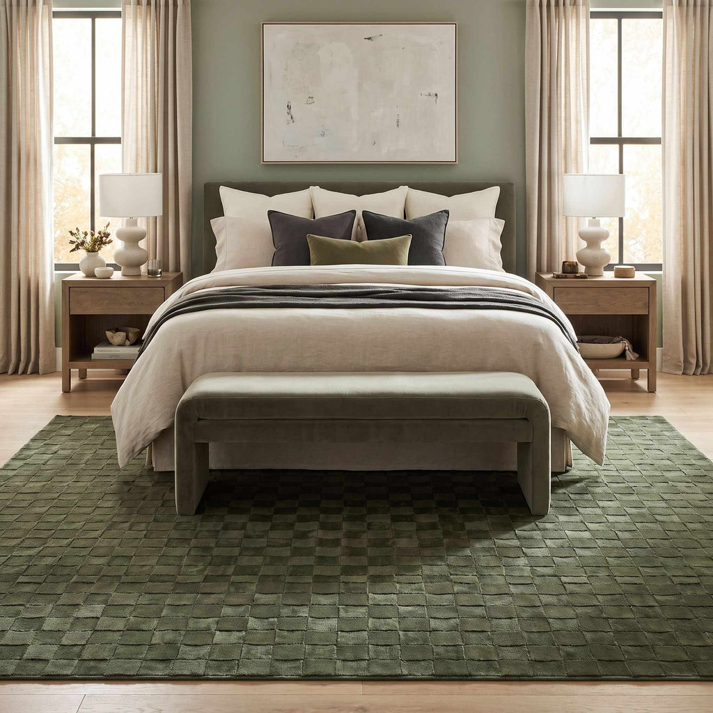 Carina Green Checkered Washable Area Rug