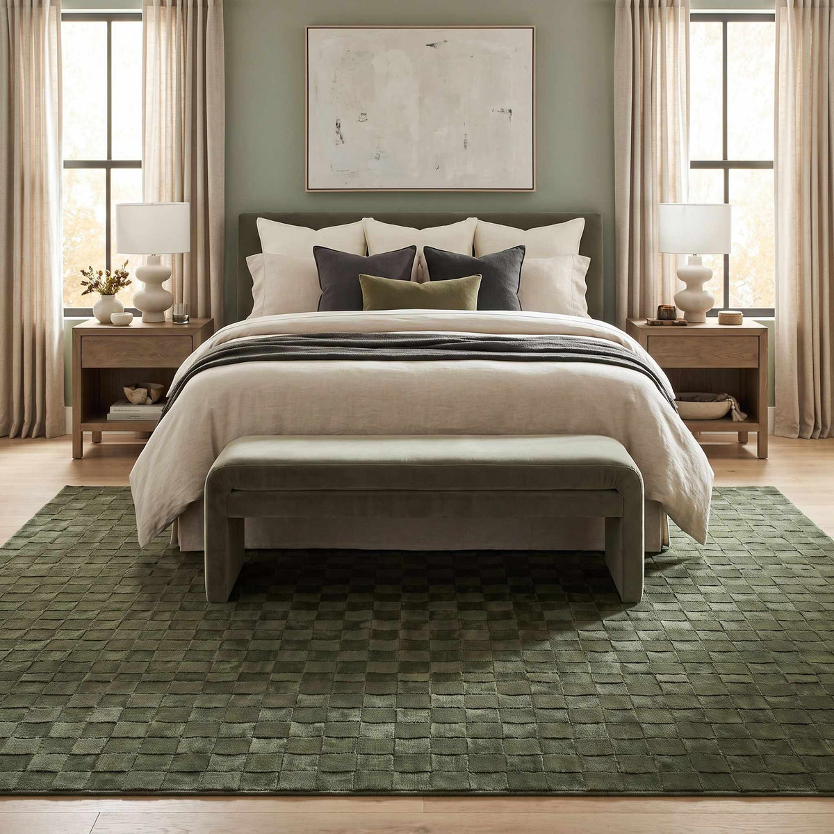 Carina Green Checkered Washable Area Rug
