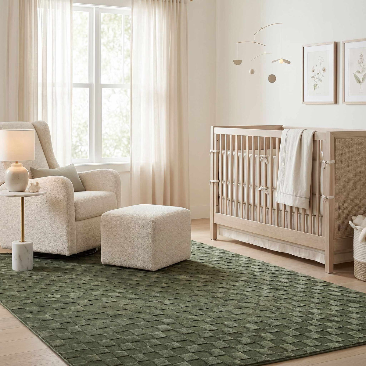 Carina Green Checkered Washable Area Rug
