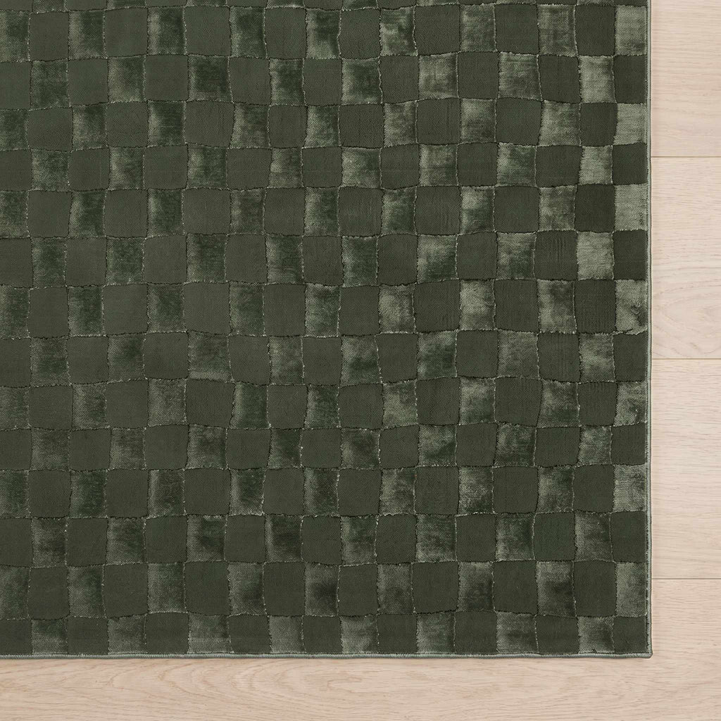 Carina Green Checkered Washable Area Rug