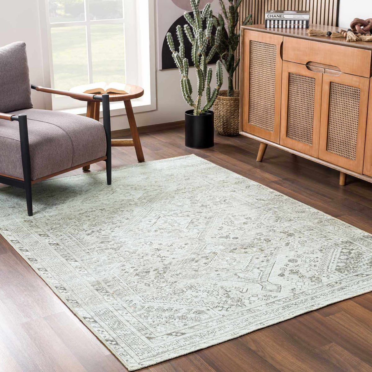 Barny Sage Flat Pile Washable Rug