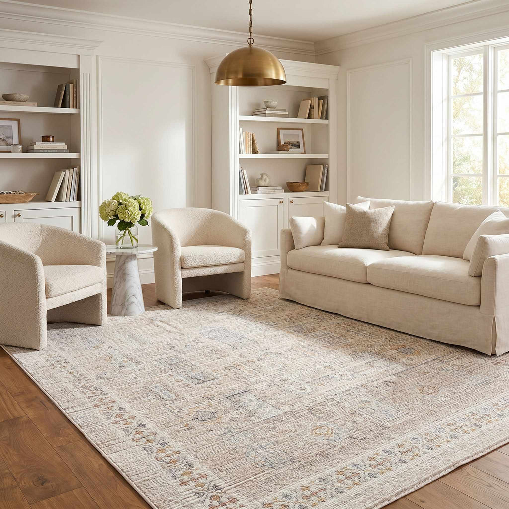 Fugia Beige Persian Machine Woven Polypropylene Washable Area Rug