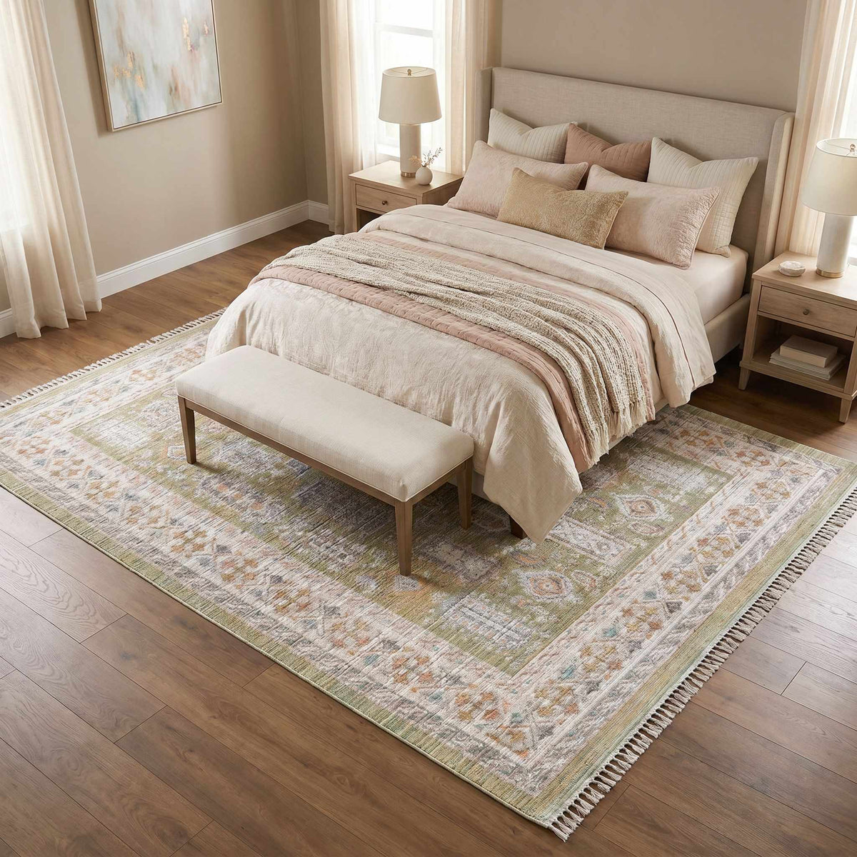 Neku Sage Persian Machine Woven Polypropylene Washable Area Rug
