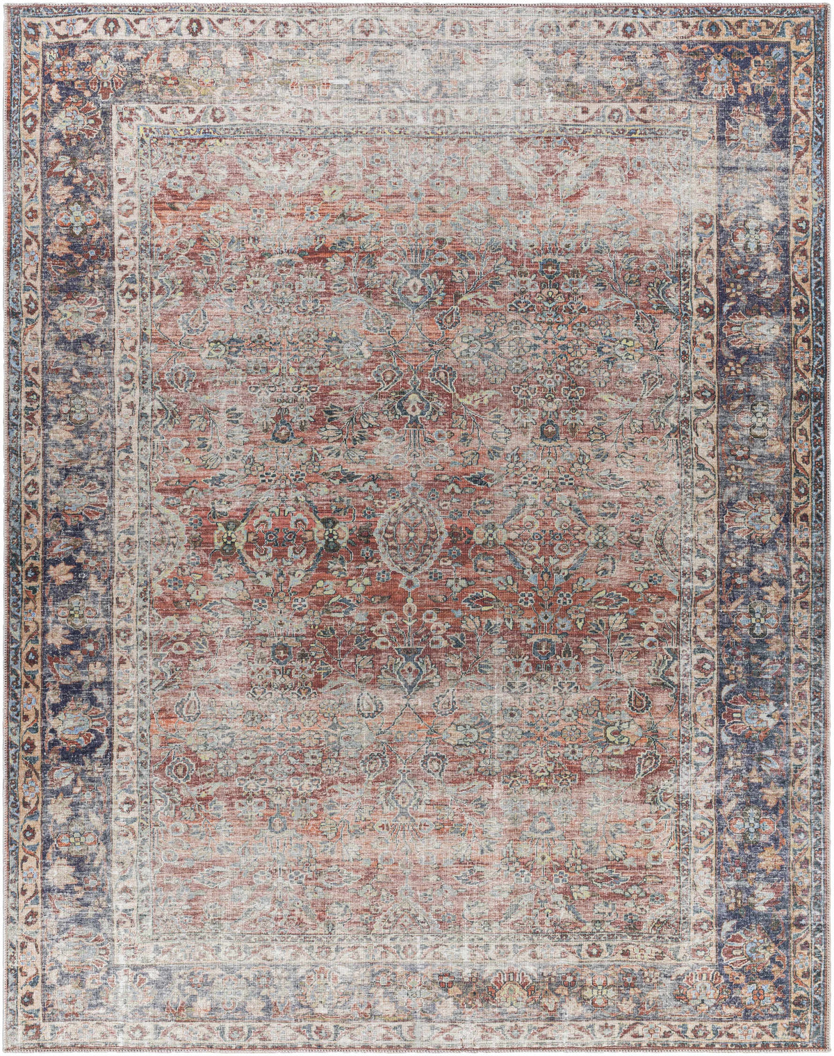 Rust Anahawan Distressed Washable Area Rug - Clearance