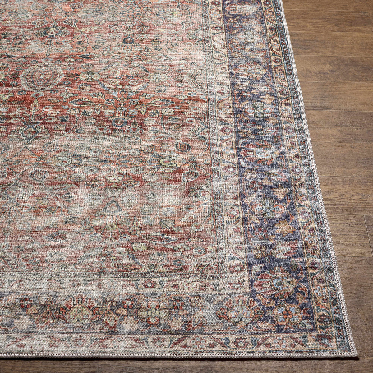Rust Anahawan Distressed Washable Area Rug - Clearance
