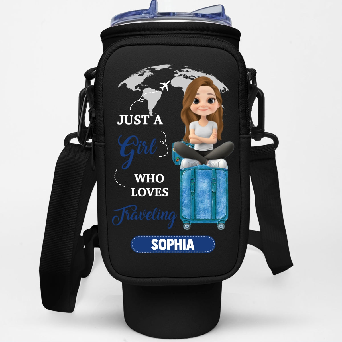 A Girl Loves Traveling - Personalized 40oz Water Bottle Carrier Bag