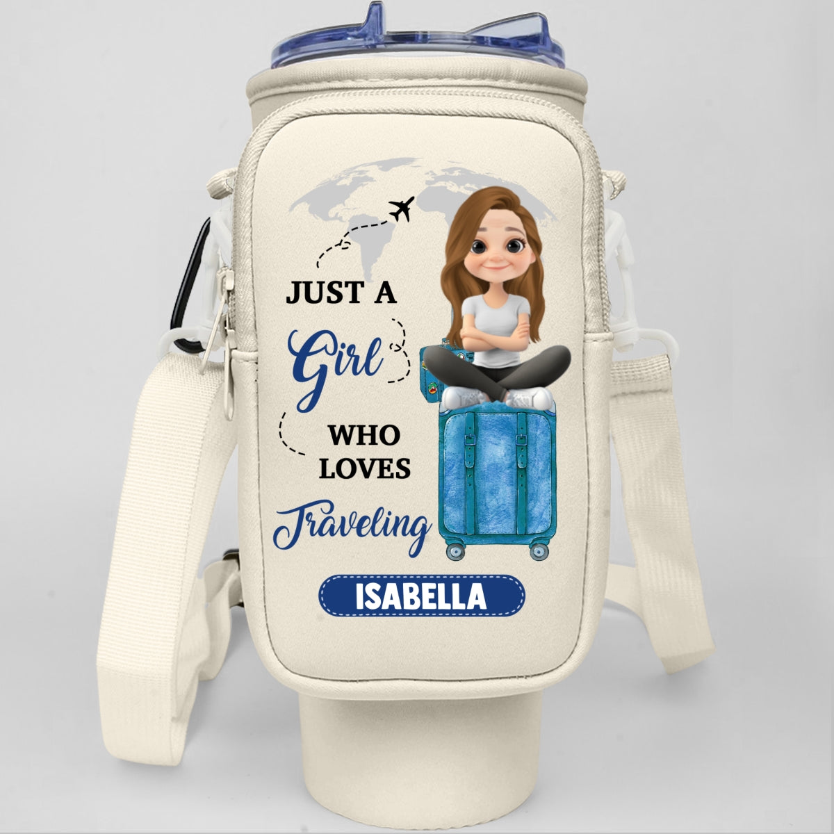 A Girl Loves Traveling - Personalized 40oz Water Bottle Carrier Bag