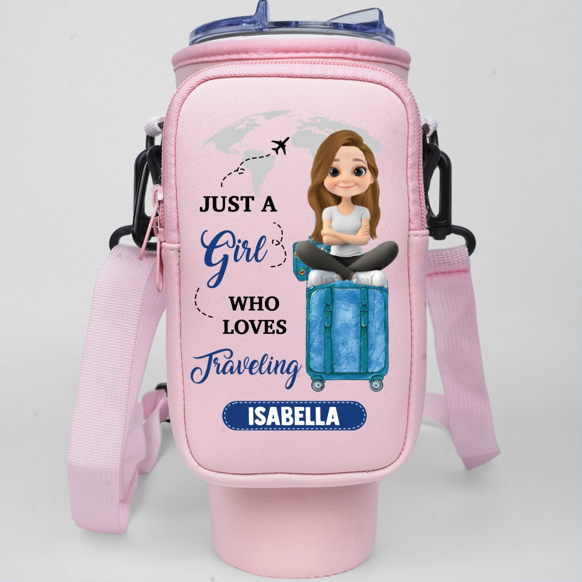 A Girl Loves Traveling - Personalized 40oz Water Bottle Carrier Bag