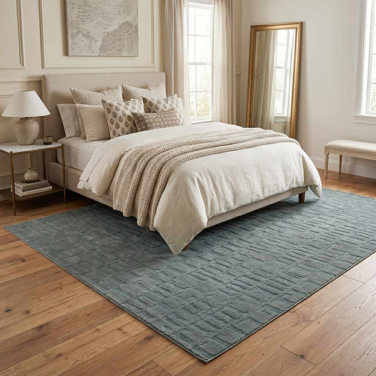 Dragan Teal Modern Washable Area Rug