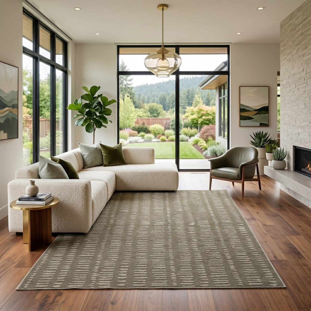 Dragos Green Modern Washable Area Rug
