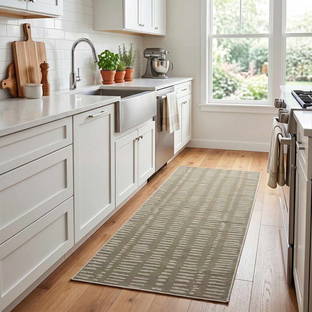 Dragos Green Modern Washable Area Rug