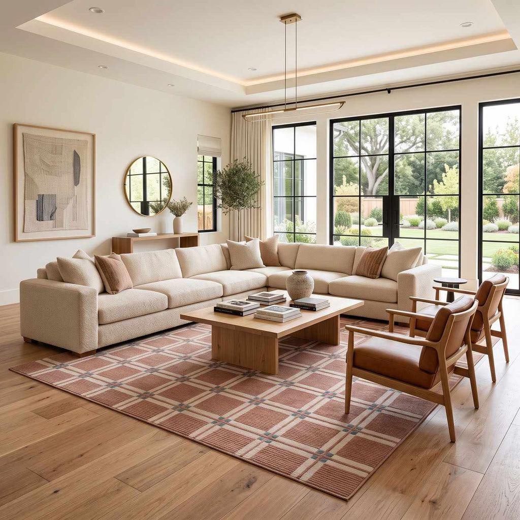 Karida Terracotta Plaid Washable Area Rug