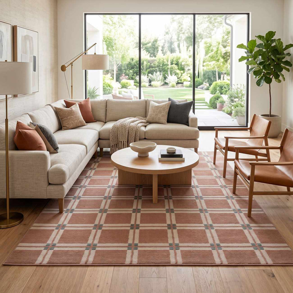 Karida Terracotta Plaid Washable Area Rug