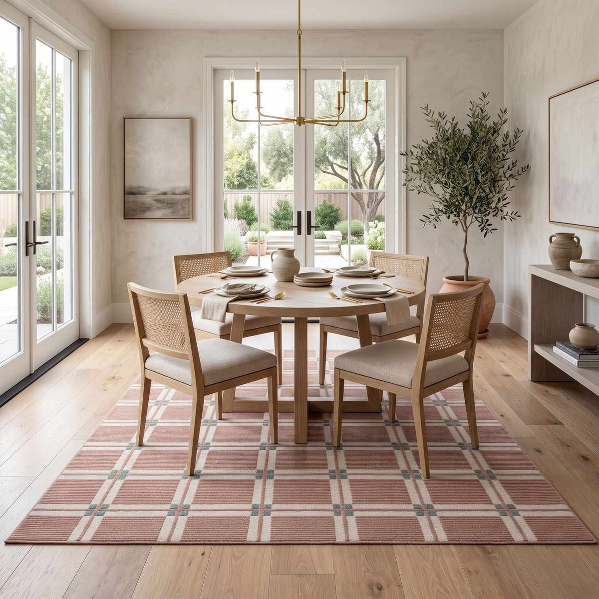 Karida Terracotta Plaid Washable Area Rug