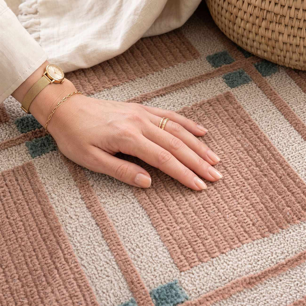Karida Terracotta Plaid Washable Area Rug