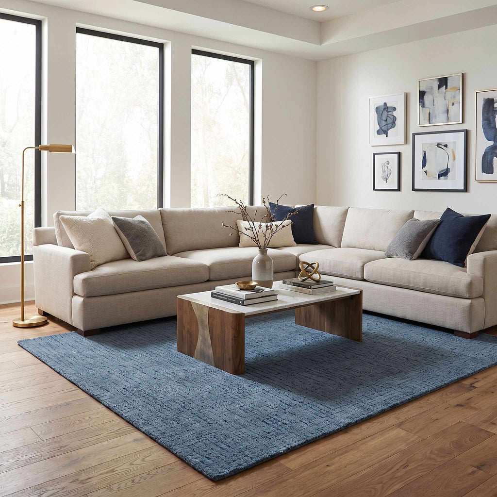 Kynton Blue Modern Minimalist Handmade Area Rug