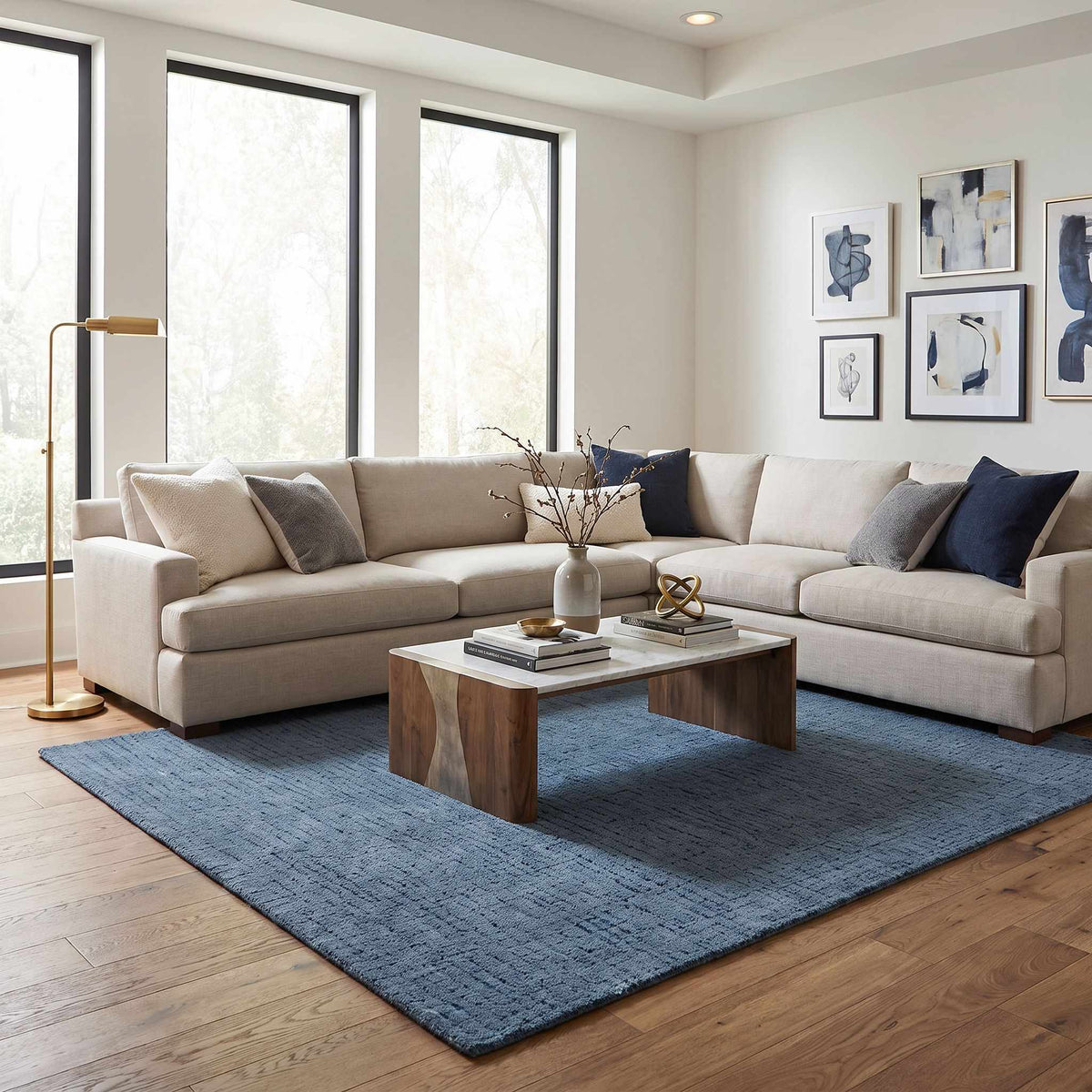 Kynton Blue Modern Minimalist Handmade Area Rug